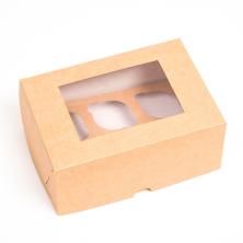 Коробка крафт с окошком 18*13*8см арт.9156577 (на 6 мини-капкейков)