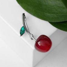 Брошь "Вишенка" 50*20мм арт.5018543 серебро/бордовый/зеленый