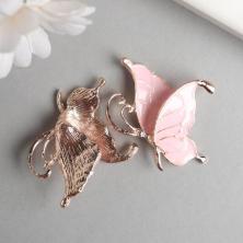 Декоративный элемент "Бабочка" эмаль 30*40мм арт.7013379 золото/розовый