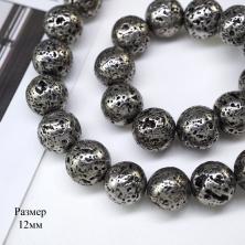 Бусины "Лава гальв" 12мм 38см ИВ-824 т.серебро (32б.)