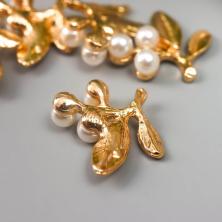 Декоративный элемент "Веточка с жемчугом" 21*21мм арт.6260210 золото