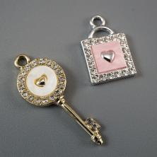 Подвеска "Ключик+замочек" арт.10714196 серебро/золото (2шт)