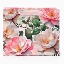 Пакет ламинат с окном "Белые пионы" 24*20*11см арт.10787347