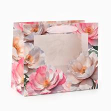 Пакет ламинат с окном "Белые пионы" 24*20*11см арт.10787347