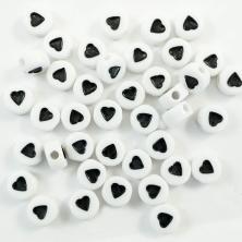 Бусины акрил  7*4мм "Сердечки" арт.SF-7263 белый/черный