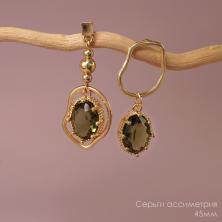 Серьги "Ассиметрия" с камнем 45мм арт.ИВ-1068 зол.